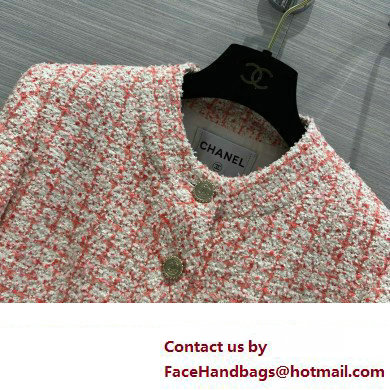 CHANEL Embroidered Glittered Tweed Ecru, Pink, Red & Gold JACKET P76716 2024 - Click Image to Close